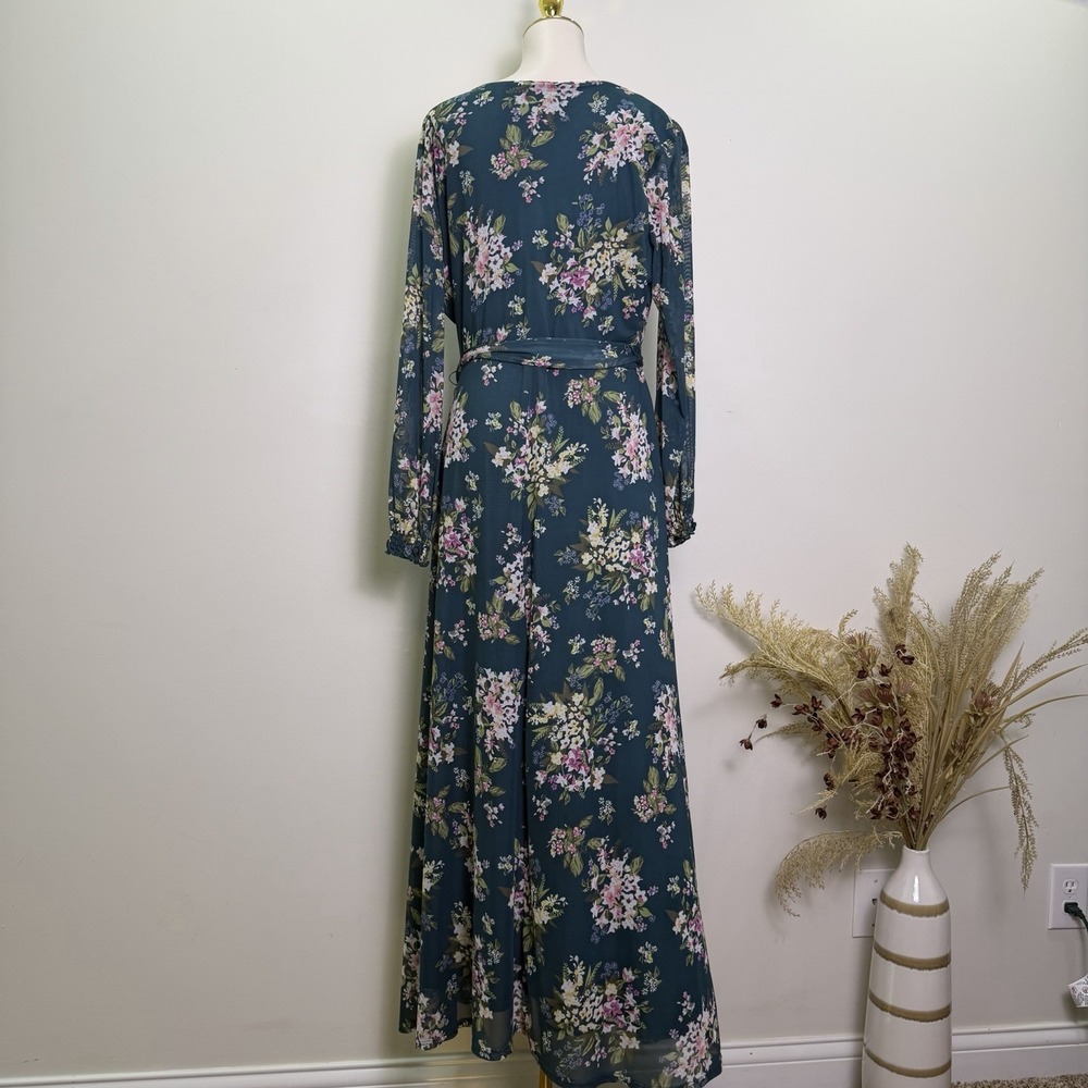 Petal and Pup Floral Faux Wrap Maxi Dress Womens Large Long Sleeve CottageCore - Picture 4 of 8